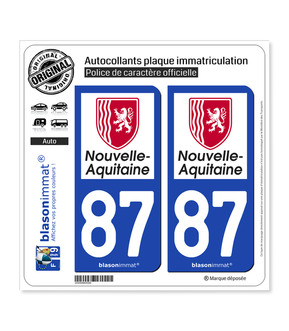 87 Nouvelle-Aquitaine - Région | Autocollant plaque immatriculation