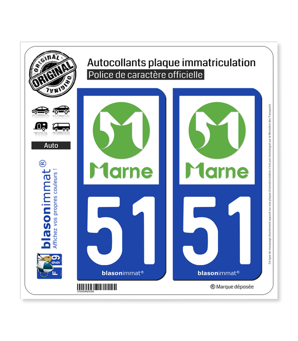 51 Marne - Département | Autocollant plaque immatriculation