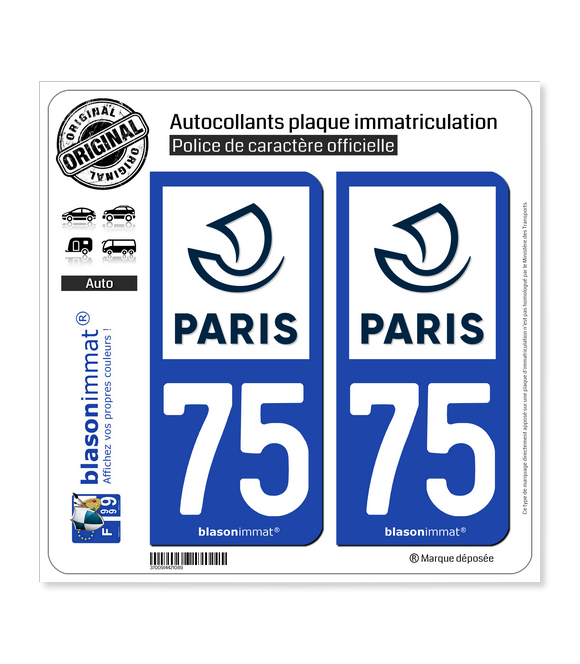75 Paris - Ville | Autocollant plaque immatriculation