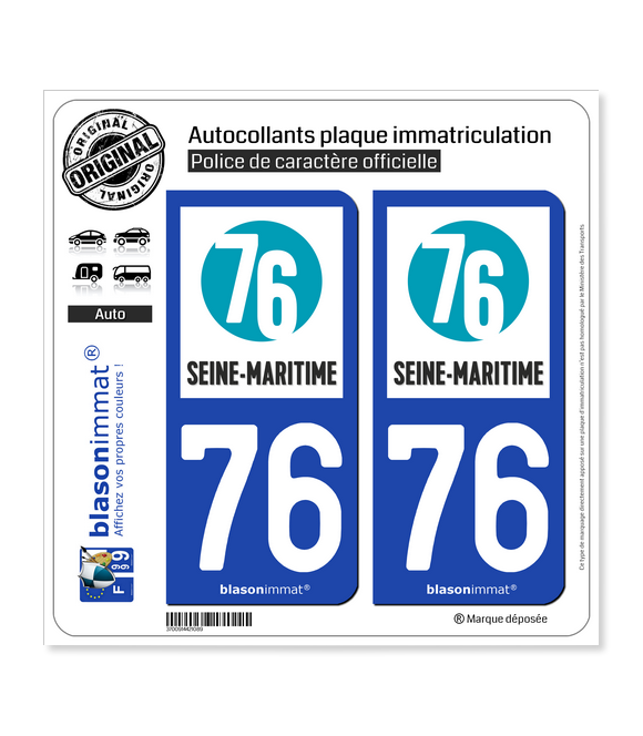 76 Seine-Maritime - Département | Autocollant plaque immatriculation