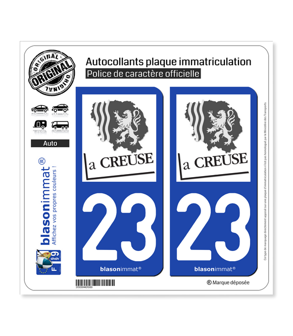 23 Creuse - Département | Autocollant plaque immatriculation