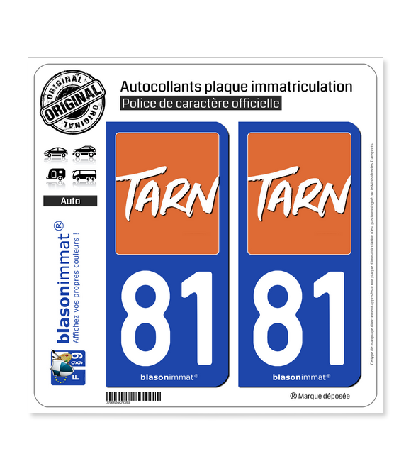 81 TARN DEPARTEMENT IMMATRICULATION 2 X AUTOCOLLANTS STICKER 