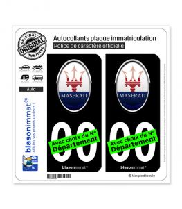 Maserati - Macaron | Autocollant plaque immatriculation (Fond Noir)