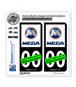 Mega | Autocollant plaque immatriculation (Fond Noir)