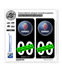 SAAB - Macaron | Autocollant plaque immatriculation (Fond Noir)