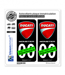 Ducati - Monster | Autocollant plaque immatriculation (Fond Noir)