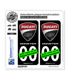 Ducati Corse - Monster | Autocollant plaque immatriculation (Fond Noir)
