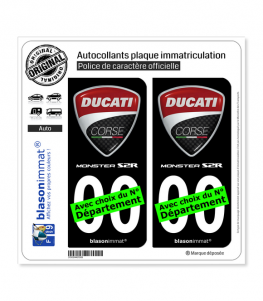 Ducati Corse - Monster S2R | Autocollant plaque immatriculation (Fond Noir)