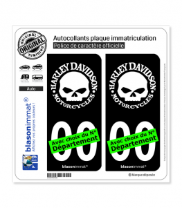 Harley-Davidson - Crâne | Autocollant plaque immatriculation (Fond Noir)