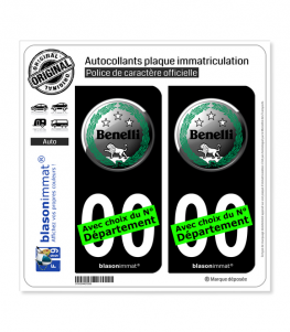 Benelli - Macaron | Autocollant plaque immatriculation (Fond Noir)