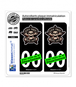 Live Free Ride Free | Autocollant plaque immatriculation (Fond Noir)