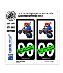 Mario - Motard | Autocollant plaque immatriculation (Fond Noir)