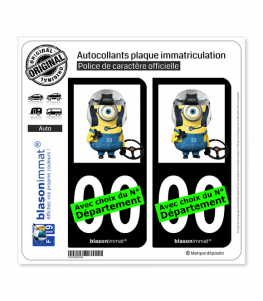 Minion - Morados | Autocollant plaque immatriculation (Fond Noir)