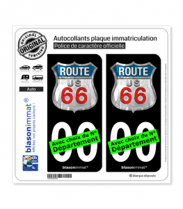 US Route 66 | Autocollant plaque immatriculation (Fond Noir)