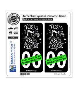 Fiers d'être bleus - Blanc | Autocollant plaque immatriculation (Fond Noir)