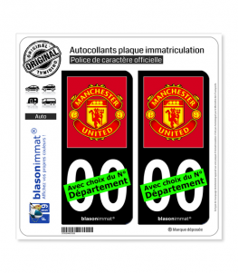 Manchester United - Football Club | Autocollant plaque immatriculation (Fond Noir)
