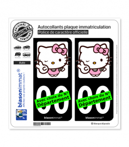 Hello Kitty | Autocollant plaque immatriculation (Fond Noir)