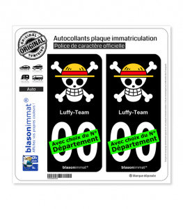 Luffy-Team | Autocollant plaque immatriculation (Fond Noir)