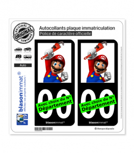 Mario - Plombier | Autocollant plaque immatriculation (Fond Noir)