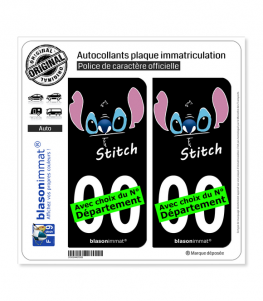 Stitch | Autocollant plaque immatriculation (Fond Noir)