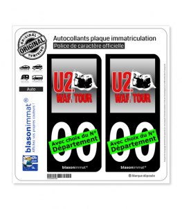 U2 - War Tour | Autocollant plaque immatriculation (Fond Noir)