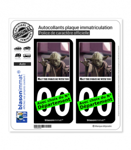 Yoda - La Force | Autocollant plaque immatriculation (Fond Noir)