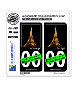 Tour Eiffel - Paris | Autocollant plaque immatriculation (Fond Noir)
