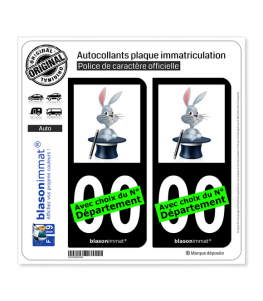 Magie - Chapeau Lapin | Autocollant plaque immatriculation (Fond Noir)