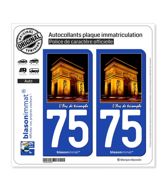 75 Arc de Triomphe - Paris | Autocollant plaque immatriculation