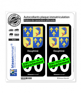 Dauphiné - Armoiries III | Autocollant plaque immatriculation (Fond Noir)