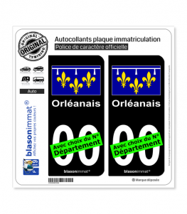 Orléanais - Drapeau | Autocollant plaque immatriculation (Fond Noir)