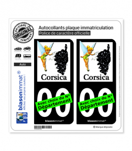 Corsica - Fée Clochette | Autocollant plaque immatriculation (Fond Noir)