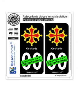 Occitanie - Croix II | Autocollant plaque immatriculation (Fond Noir)