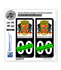 Congo - Armoiries | Autocollant plaque immatriculation (Fond Noir)