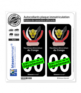 RD Congo - Armoiries | Autocollant plaque immatriculation (Fond Noir)