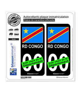 RD Congo - Drapeau | Autocollant plaque immatriculation (Fond Noir)