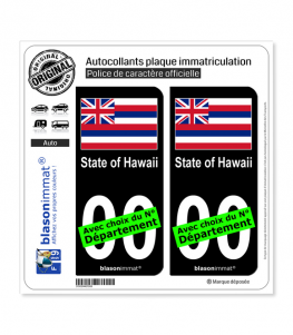 Hawaï - Drapeau | Autocollant plaque immatriculation (Fond Noir)
