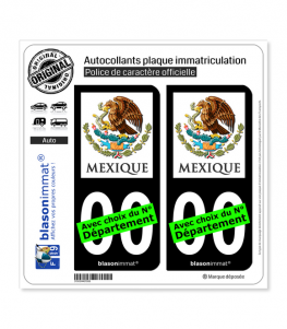 Mexique - Armoiries | Autocollant plaque immatriculation (Fond Noir)