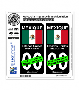 Mexique - Drapeau | Autocollant plaque immatriculation (Fond Noir)