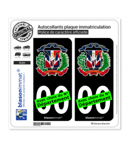 République Dominicaine - Armoiries | Autocollant plaque immatriculation (Fond Noir)
