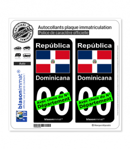 République Dominicaine - Drapeau | Autocollant plaque immatriculation (Fond Noir)