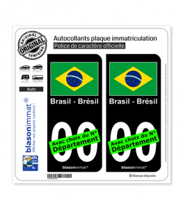 Brésil - Drapeau | Autocollant plaque immatriculation (Fond noir)