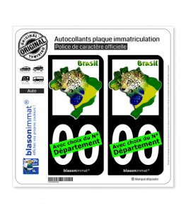 Brasil - Drapeau Animal | Autocollant plaque immatriculation (Fond noir)