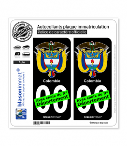 Colombie - Armoiries | Autocollant plaque immatriculation (Fond noir)
