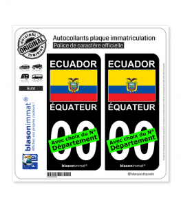 Équateur - Drapeau | Autocollant plaque immatriculation (Fond noir)