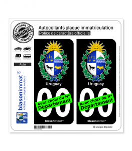 Uruguay - Armoiries | Autocollant plaque immatriculation (Fond noir)