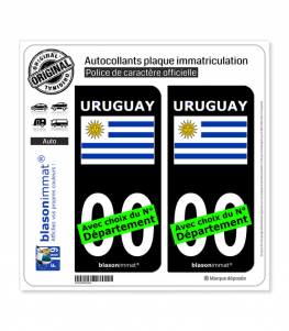 Uruguay - Drapeau | Autocollant plaque immatriculation (Fond noir)