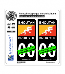 Bhoutan - Drapeau | Autocollant plaque immatriculation (Fond Noir)