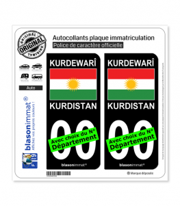 Kurdistan - Drapeau | Autocollant plaque immatriculation (Fond Noir)