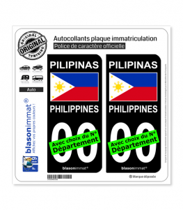 Philippines - Drapeau | Autocollant plaque immatriculation (Fond Noir)